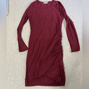 Vici Collection Warner Long Sleeve Cotton Blend Ruched Dress Burgundy Medium